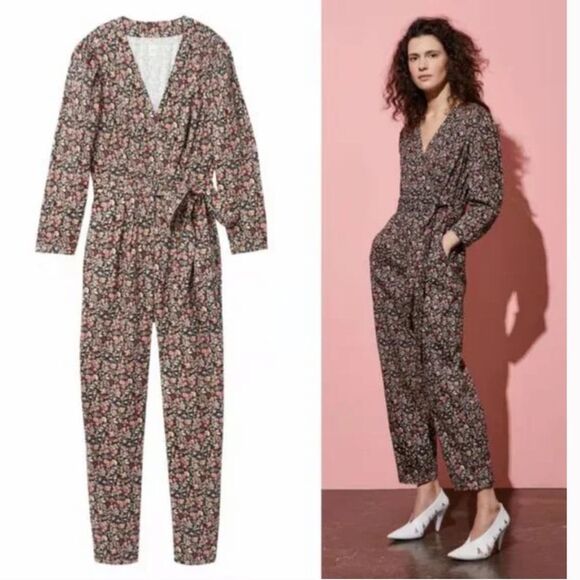 Rebecca Taylor La Vie Gitane Floral Wrap Cotton Long Sleeve Jumpsuit Size Large - Picture 3 of 16